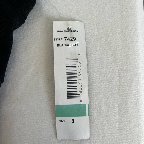 R&M RICHARDS shortsleeve knee length micromesh black nude underlay stripes sz 8 - Picture 8 of 9